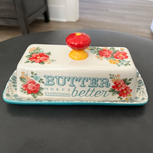 The Pioneer Woman Other - The Pioneer Woman "Butter Makes Everything Better" Floral Farmhouse Butter Dish